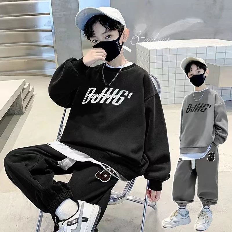Autumn Children Boy Clothes Set Teenage Sweatshirts Pullover Top And Pants 2 Pieces Suit Fashion Letter Printed Tracksuits