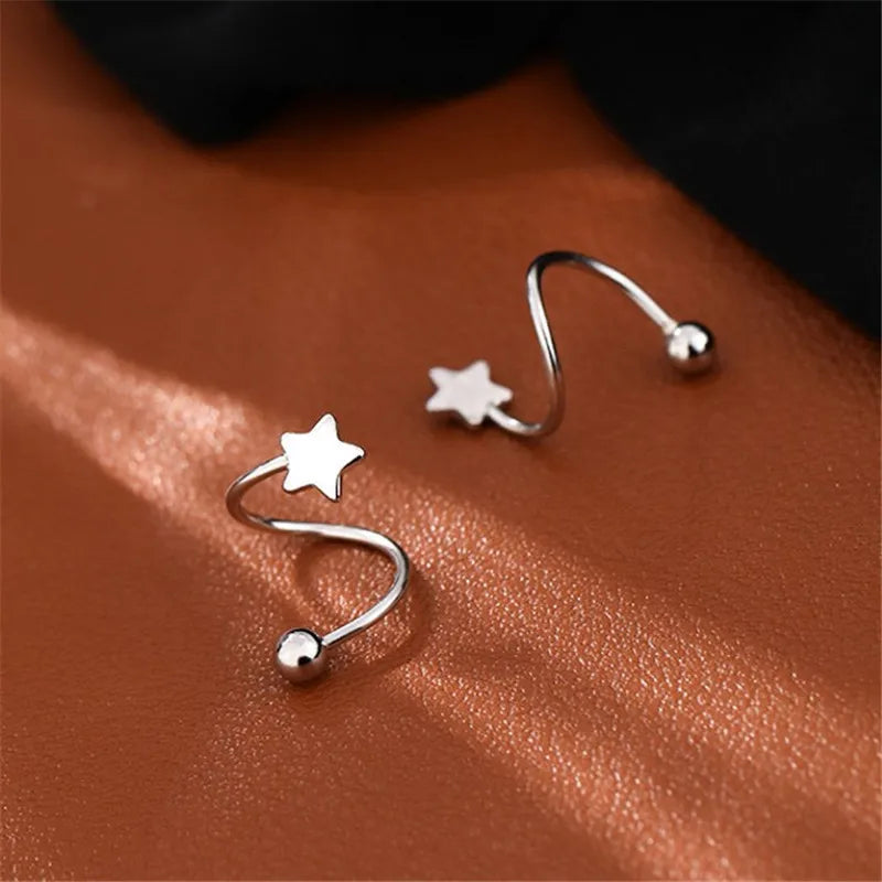 Genuine 925 Sterling Silver Fashion Jewelry New Spiral Heart Star Stud Earrings For Women XY0247