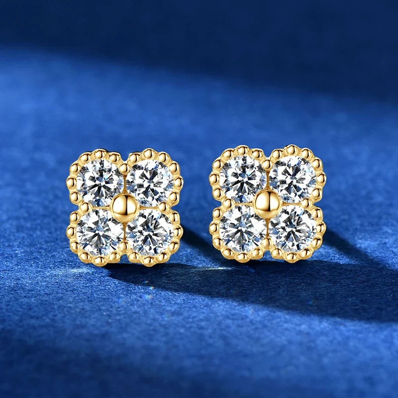 18k Gold Plated 925 Silver 3mm Moissanite Necklace Earrings Bracelet Sets 3 In 1 Clover Flower Charm Jewelry Set for Women Gift