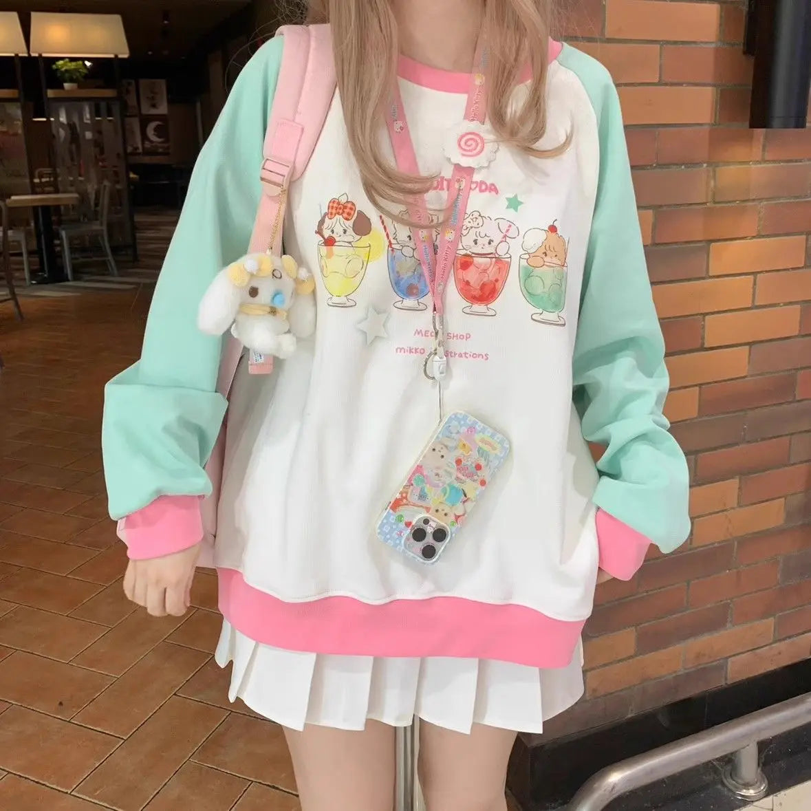 Y2k Harajuku Kawaii Cute Hoodie Women Japanese Fashion Patchwork
