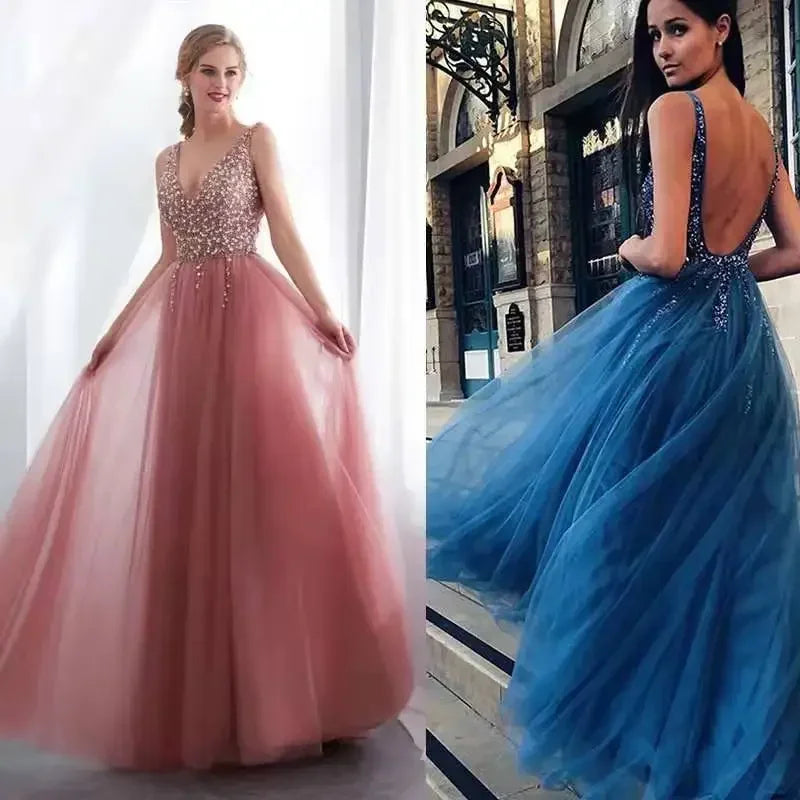 Evening Dresses: Women's Fashion Elegant Pink Embroidery Bead Piece Dress