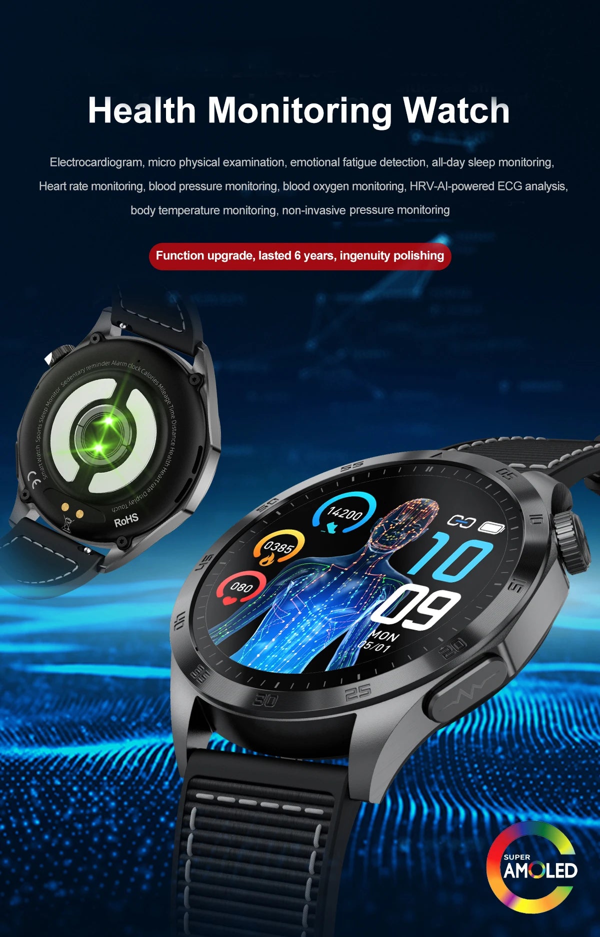 GUHUAVMI NEW Fashion Health Expert Laser iagnosis Smart Watch Men ECG+PPG Three highs  Blood Pressure Heart Rate HD Call Watches
