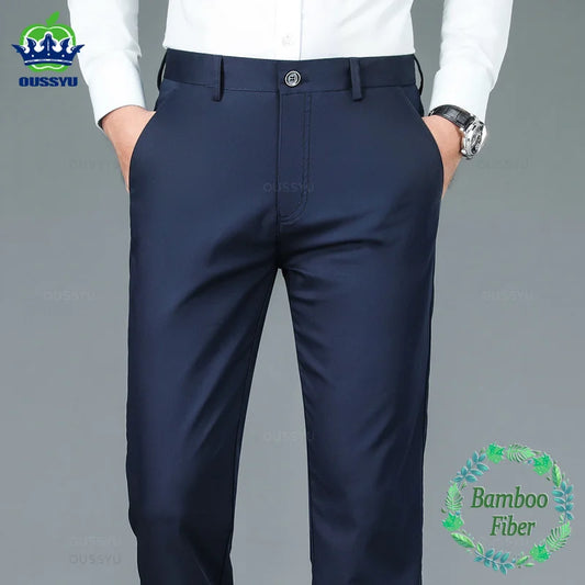 High Quality Luxury Straight Business Suit Pants Men Bamboo Fiber Designer