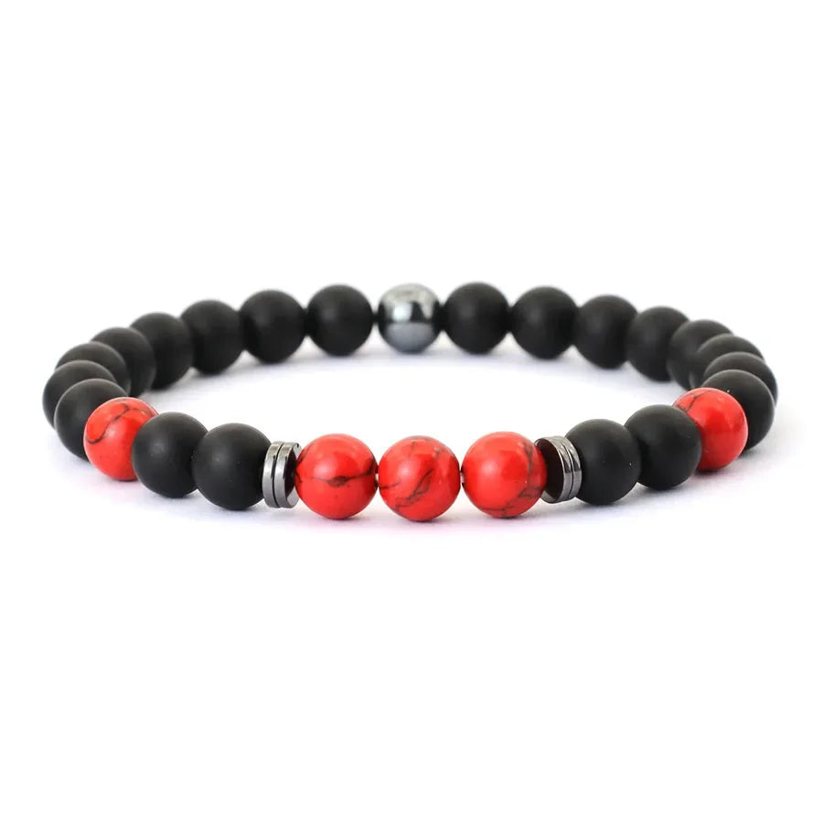 Men‘s Chic Black & Red Bead Bracelet With Metal Details Simple Style Jewelry For Casual Hangouts Beads Color Random