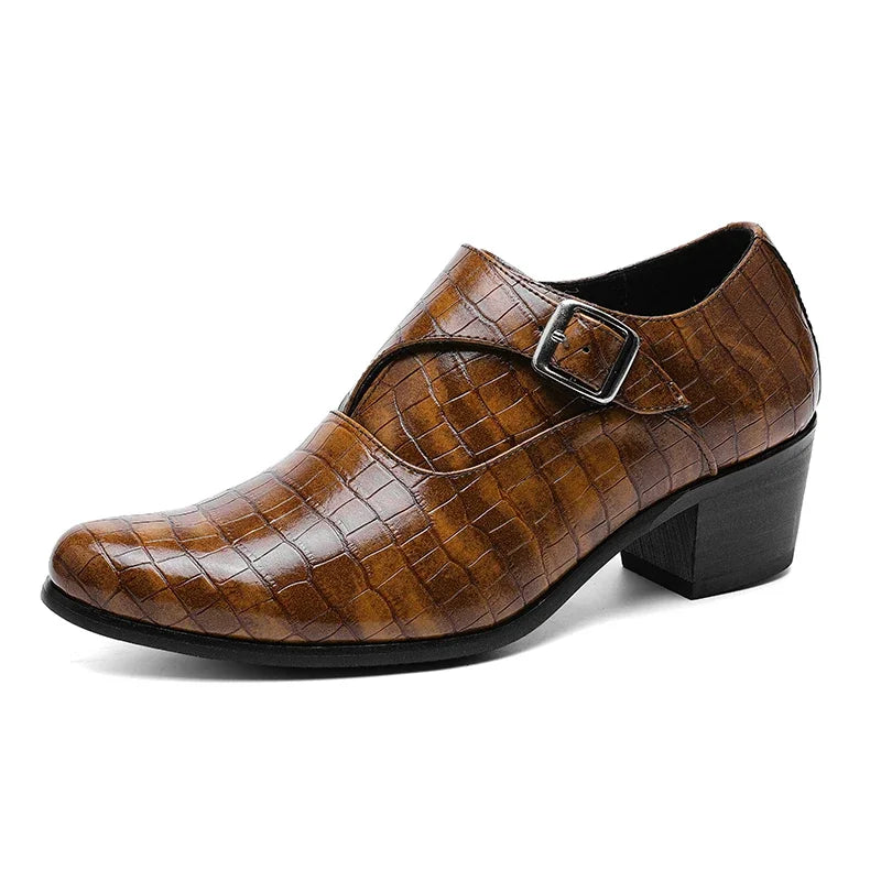 2024 New Elevator Shoes for Men Heel Shoes Formal Leather Brown Men Loafers Dress Fashion Crocodile Mens Heightening Shoes