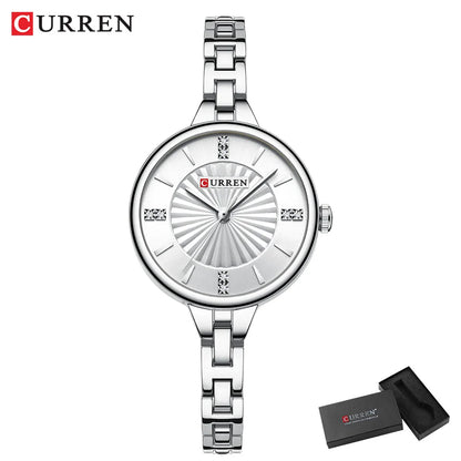 CURREN Luxurious and Elegant Round Dial with Stainless Steel Bracelet Fashion Dress Quartz Watches for Women