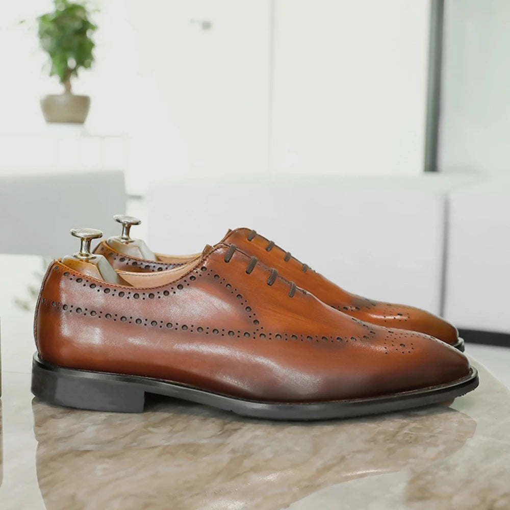 Classic Black Brown Mens Dress Shoes Genuine Leather Wingtip Oxford Shoes Lace-Up Brogue Formal Shoes for Business Wedding Party