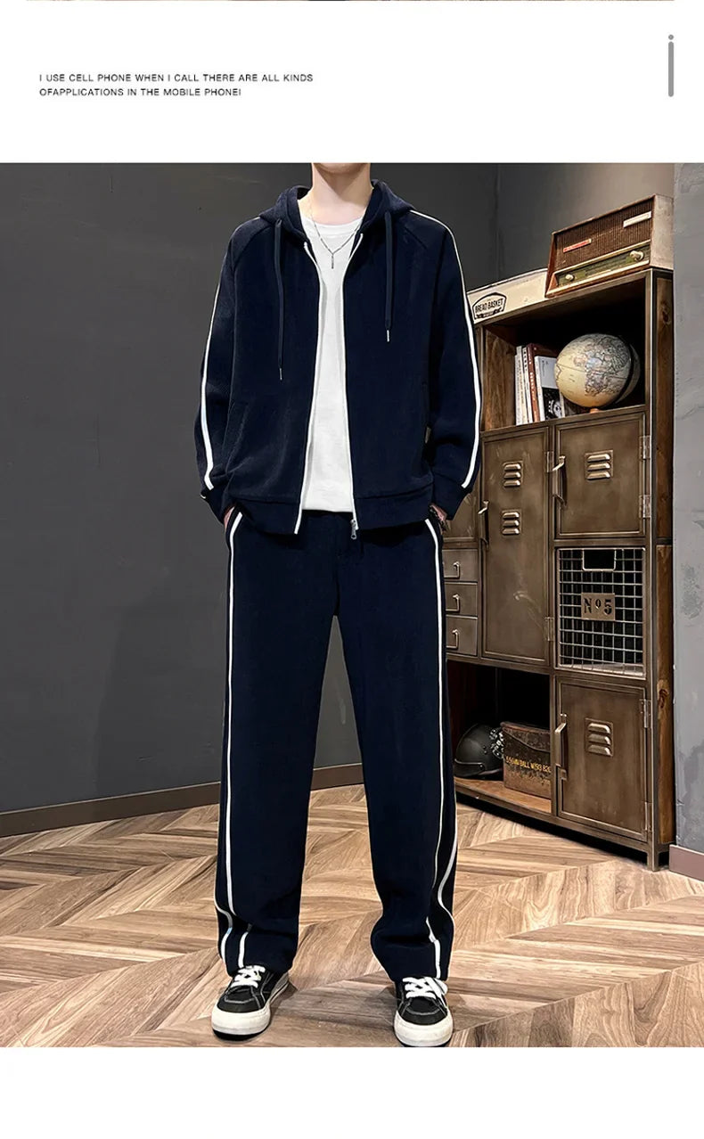 Big Size 8xl 7xl Corduroy Men's Tracksuit Set Black Hoodie Pants 2pcs Suits Autumn Winter Jacket Hooded Oversize Sportswear Man