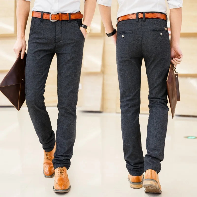 Men's Slim Casual Pants Fashion Business Stretch Trousers Male Brand Plaid