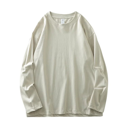 DUKEEN Men's 260G Long Sleeve T Shirts 2025 Spring Pure Cotton Solid Color Basic Crew-Neck Undershirt Men's Loose Tops 11 Color