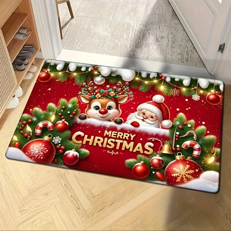 Christmas Pine Needle Santa Claus Welcome Doormat Xmas Home Decor Rugs