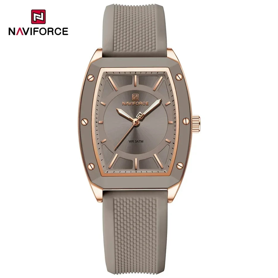 NAVIFORCE Top Brand Women Tonneau Watches Fashion Ladies Quartz Watch Silicone Strap Gift Female Wristwatch Relojes Para Mujer