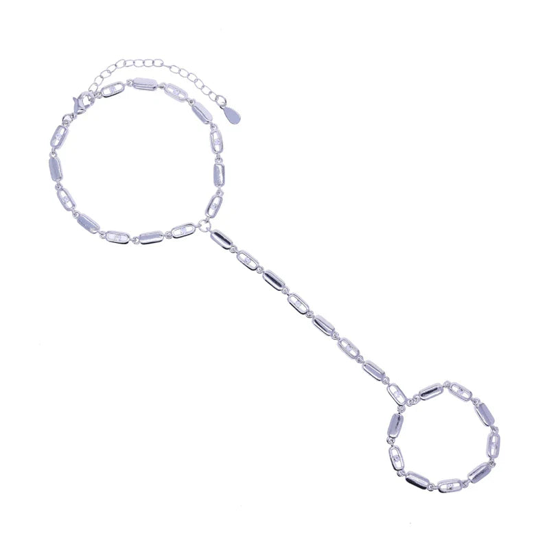 Gold Color Women Fashion Jewelry Set Geometric CZ Rectangle Charm Link Hand Chain Bracelet Choker Y Lariat Necklace