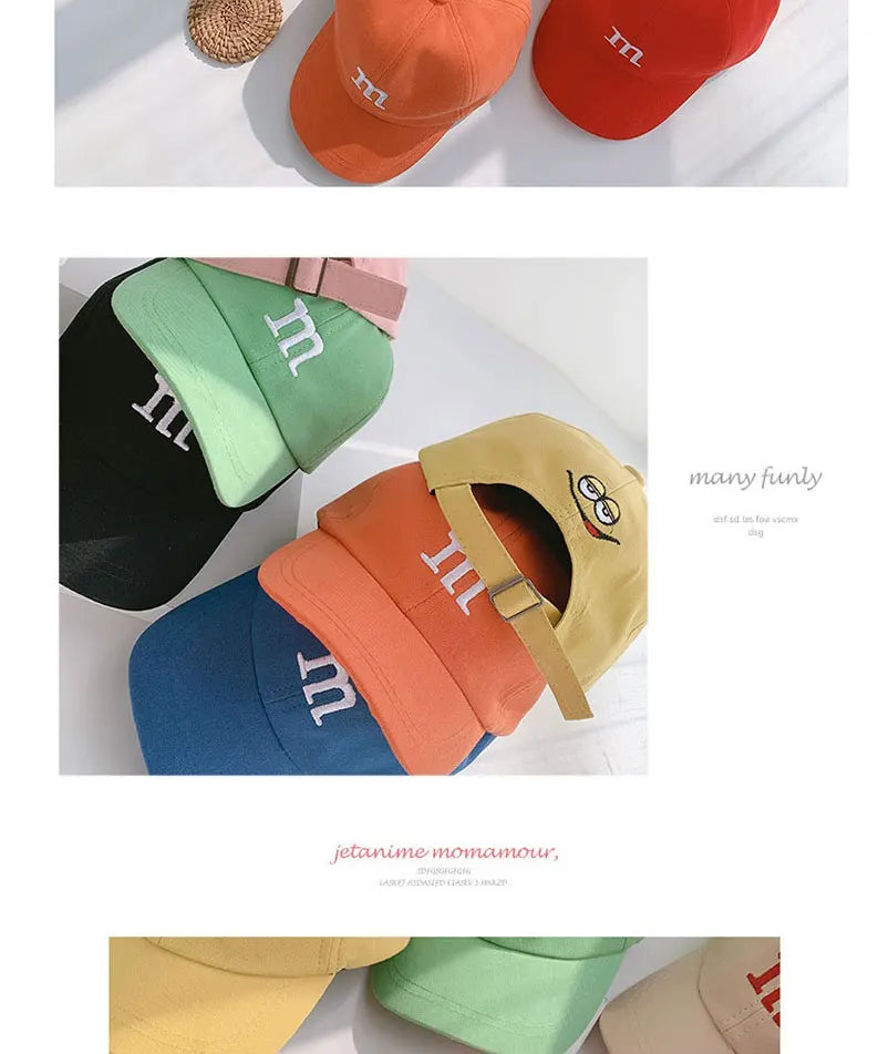 Kids Baseball Cap Children's Hat for Lovely Baby Cotton Breathable Kids Hats Girl Boy Caps M Letter Embroidered Hat for Boy