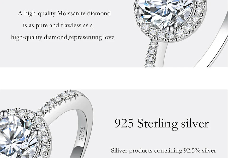 PERFANY Moissanite Ring For Women S925 Pure Silver Plated 18K White Gold Round Diamond Proposal Wedding High-end Jewelry