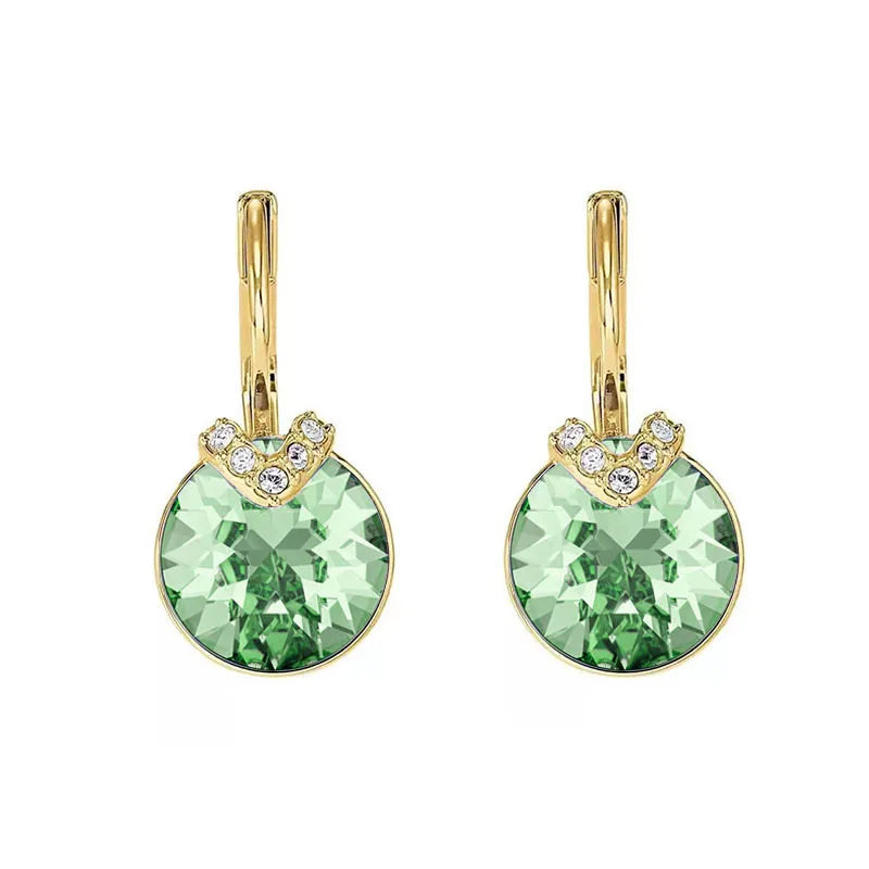 Bella V Drop Earring for Women Christmas Birthday Genuine Crystals from Austria Round Cut Dangle Silver Color Pierced Jewelry