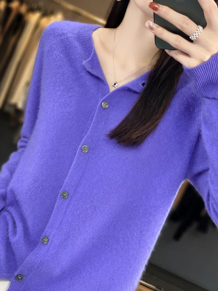 Long Sleeve 100% Merino Wool Sweaters Cashmere Cardigan Spring Autumn Women