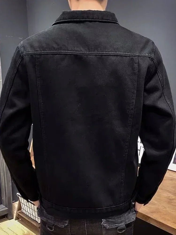 Male Jean Coats with Sheep Padding Men's Denim Jacket Wide Sleeves