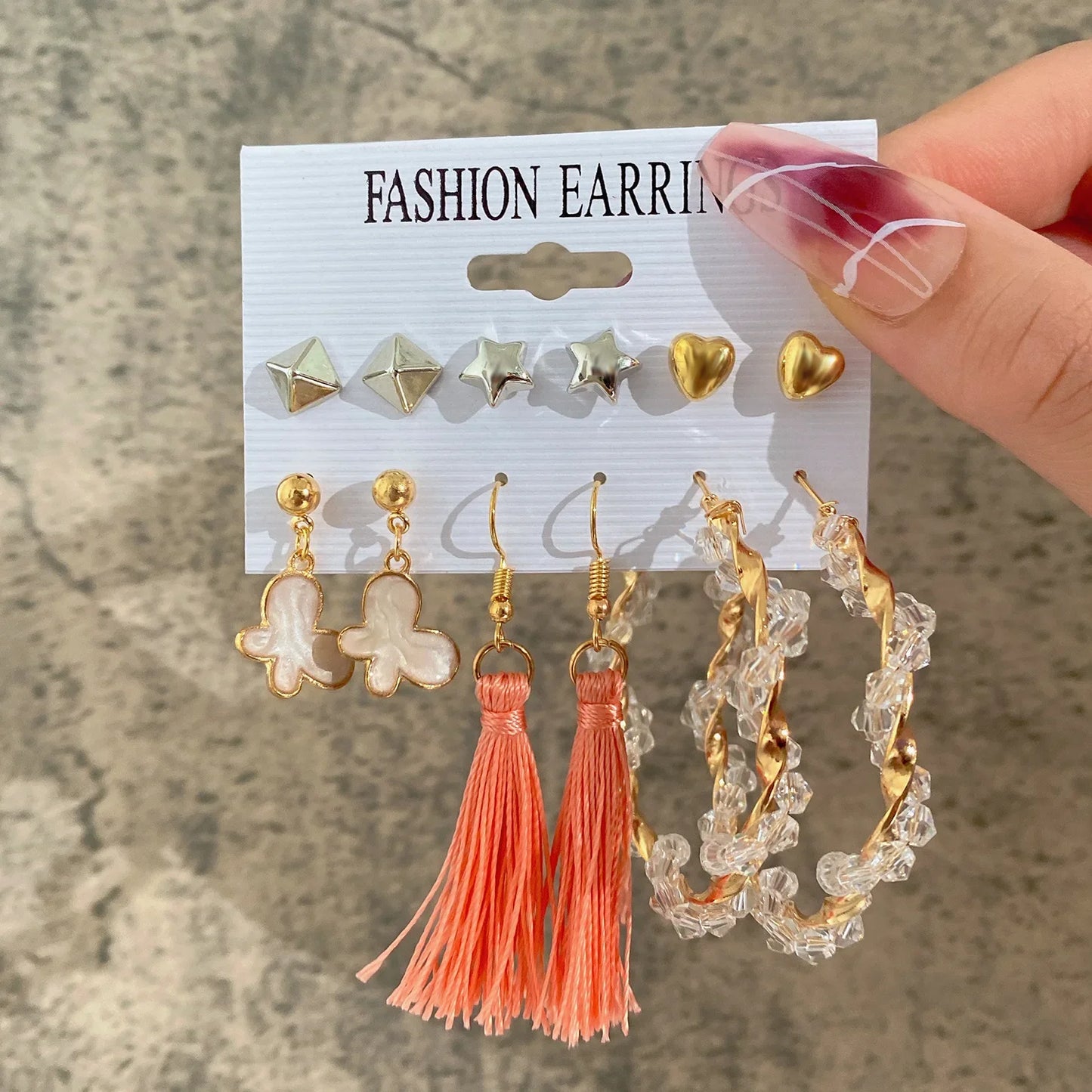 Fashionable Pearl Note Butterfly Geometric Tassel Stud Earrings Women Suit Elegant Charm Engagement Party Jewelry