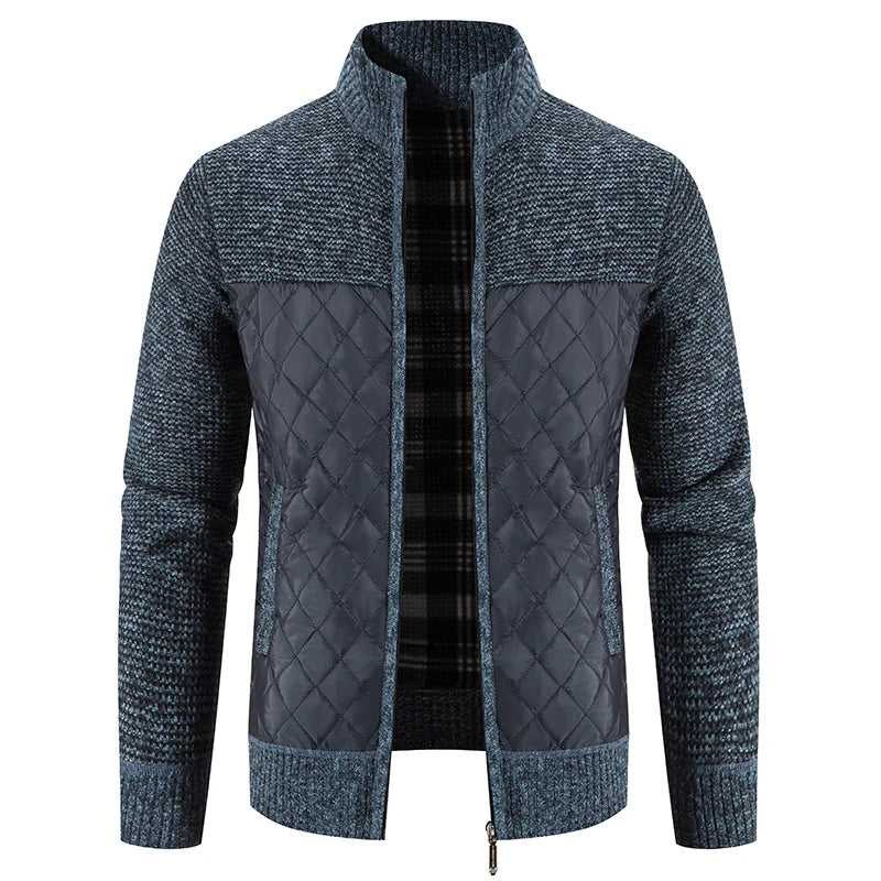 Men Sweater Jacket Fashion Winter Coat Fleece Hoodies High Quality Luxury Checkered Hooded Knit Cardigan Male Outer Wear