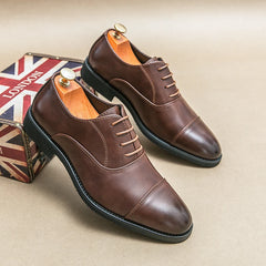 Black Derby Shoes for Men Brown Round Toe Lace-up Solid Business Formal Shoes