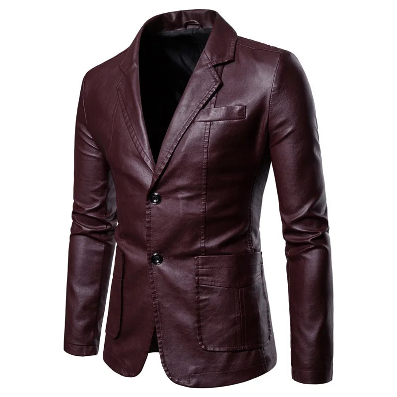 Men Slim Autumn Causal Vintage Leather Jacket Coat Men Design Motorcycle