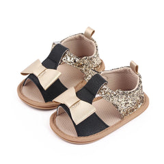 Baby Summer Sandal for Toddler Girls 0-1 Years Glitter Bowknot Anti-slip Soft PU Casual Walikng Shoes