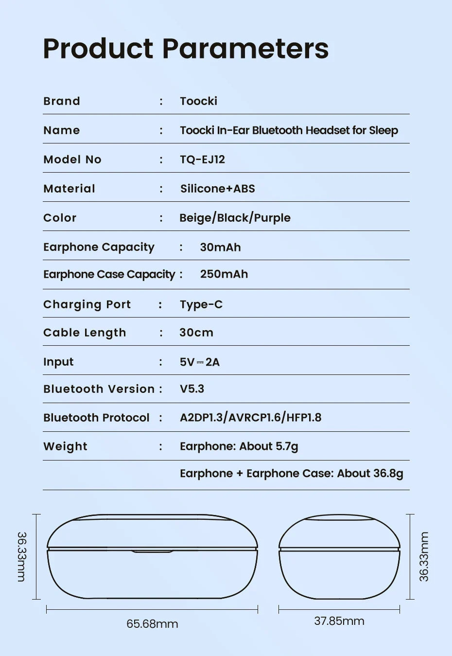 Toocki EJ12 Wilreless Bluetooth5.3 Earphones ENC Noise Cancellation Headphones AAC&SBC Stero Sound Mini Earbuds Touch Control