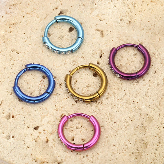 2PCS G23 Titanium Earring High Quality Hoop CZ Hinged Segment Round Nose Ring for Women Ear Cartilage Helix Piercing Anodizing