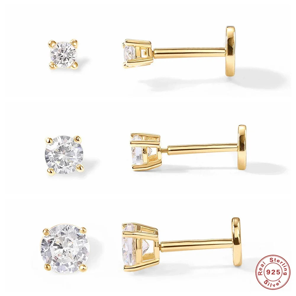 LENNIK 1Piece 925 Sterling Silver Labret Lip Ring Zircon Ear Studs Earrings For Women 2/3/4mm Tragus Cartilage Piercing Jewelry