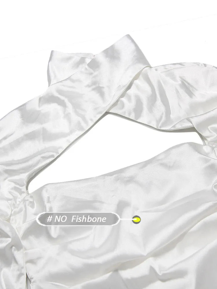 Formal attire Dresses: Long Sleeve Satin Dress White Evening Wedding Guest