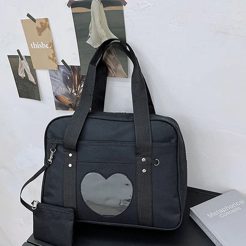 Japanese Lolita Heart JK School Uniform Bags Fashion Women Oxford  Women Student PU Handbag Cosplay Anime Shoulder Bag