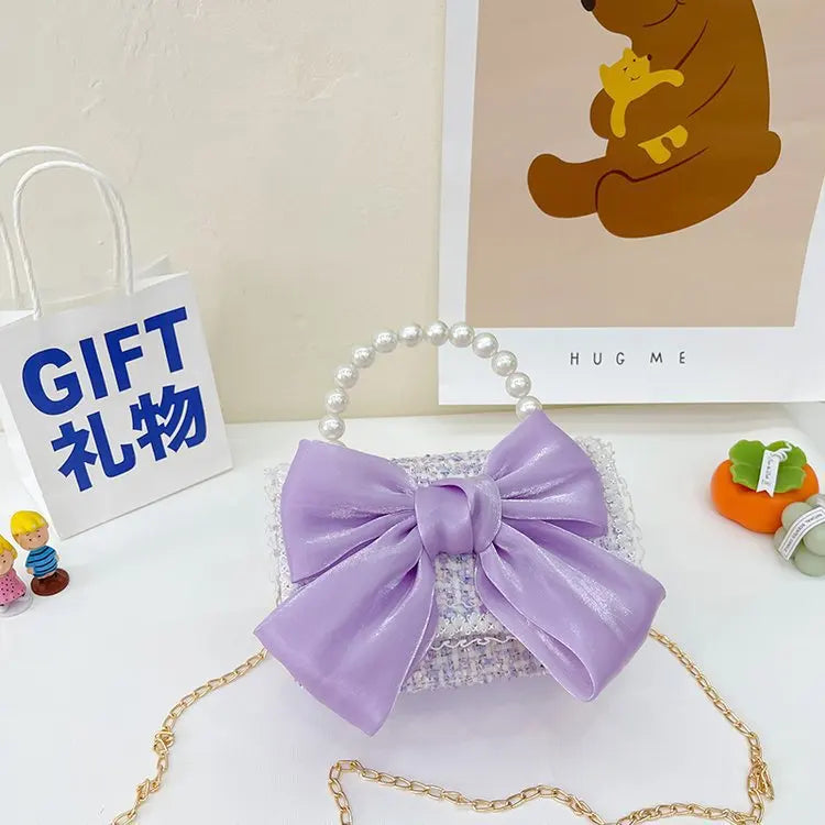 Korean Style Pearl Kid's Handbag Bow Princess Shoulder Messenger Bag