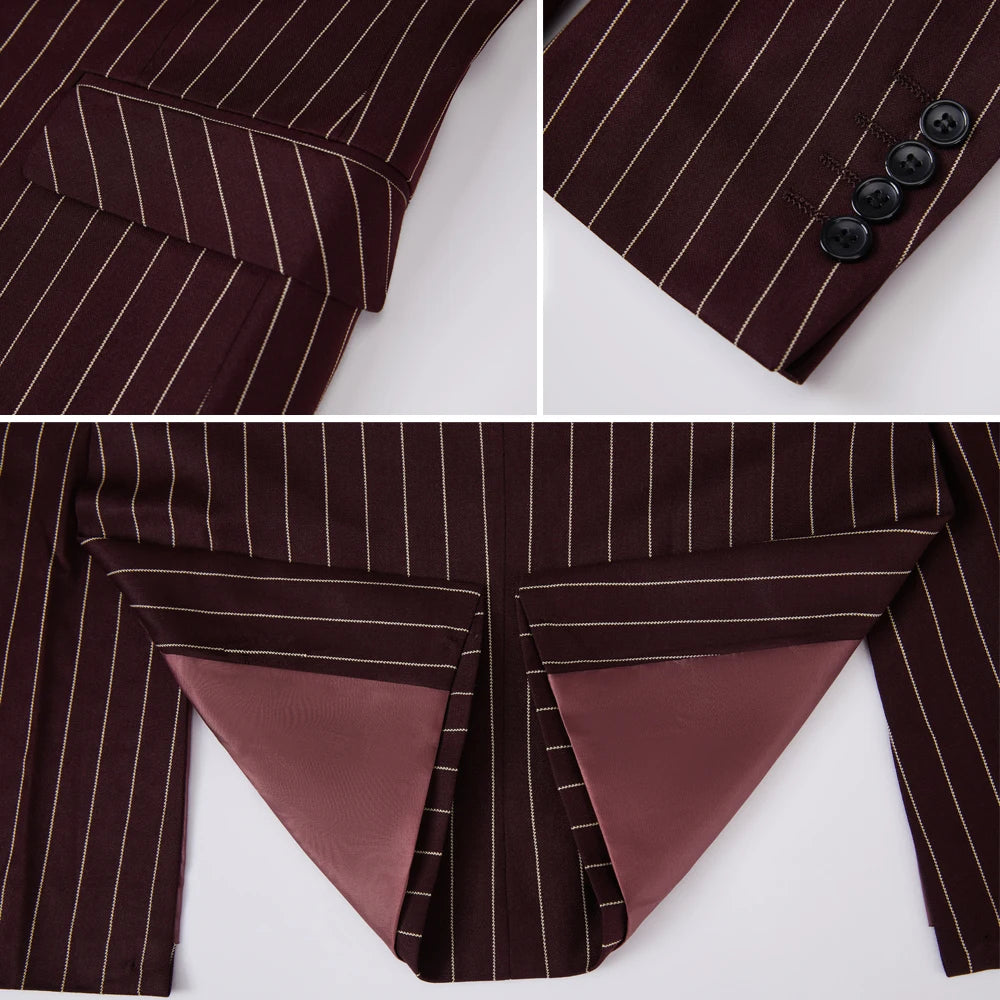 Men's Suits 2 Pieces Vintage Double Breasted Suit Black Red Stripe Terno Slim Fit