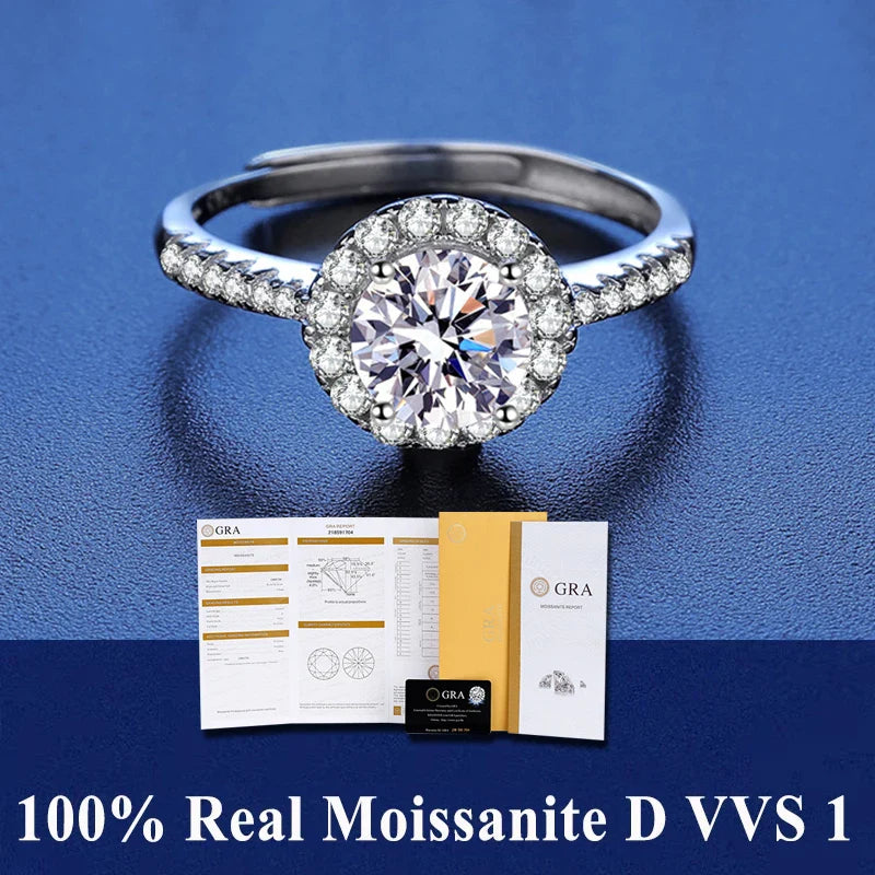 NEW 100% Real Moissanite Ring D VVS1 Pass Diamond Test Pen Adjustable Size S925 Sliver GRA Certificate Wedding Rings for Women