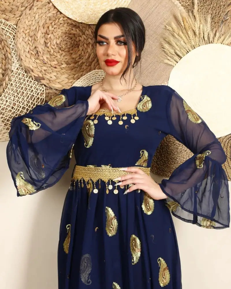 Evening Dresses Square Collar A-LINE Long Sleeved Tea-Length Formal Dress Women