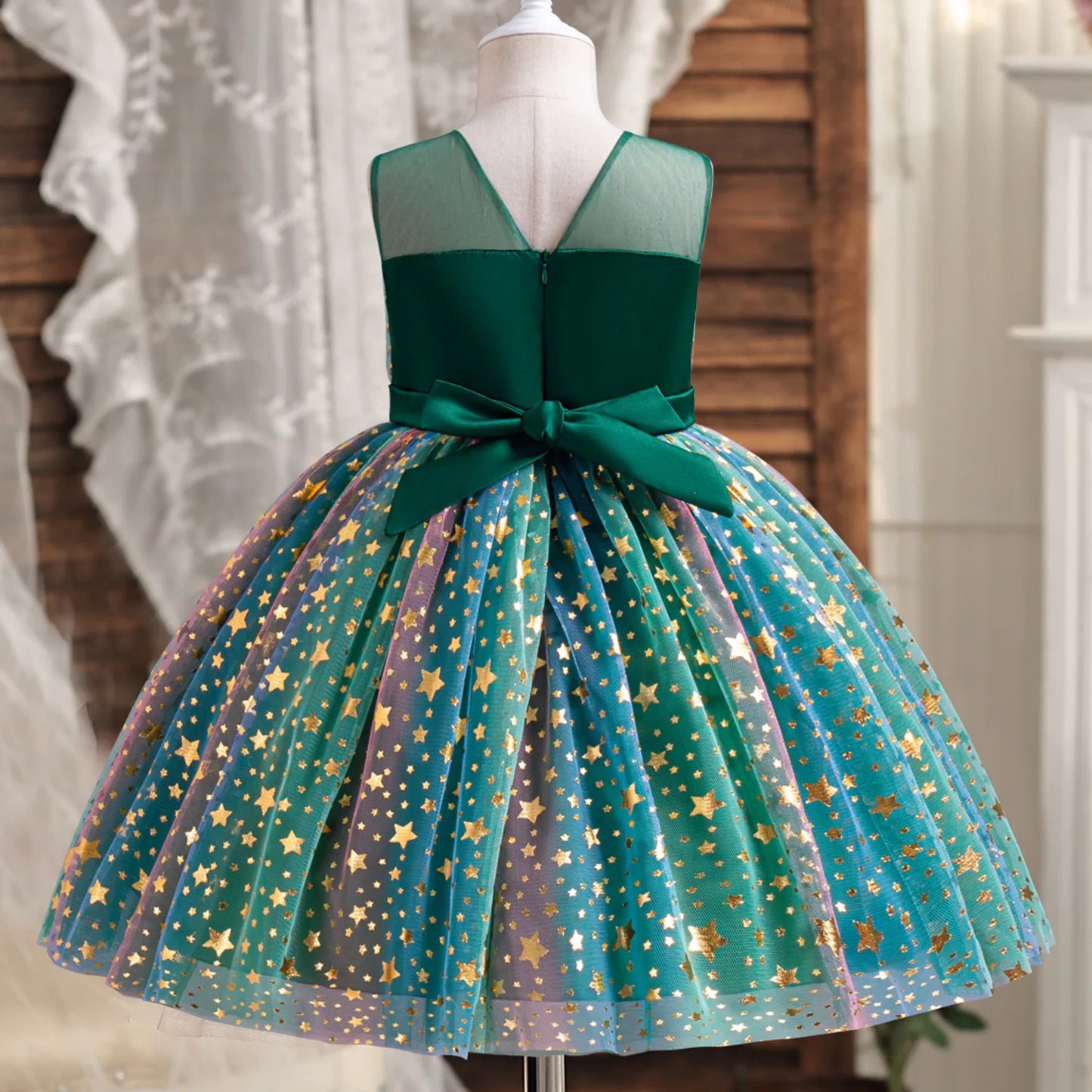Girls Christmas Dress Princess Rainbow Sequin Wedding Birthday Party Gown