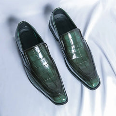 British Style Men Oxfords Fashion Green Plaid Leather Shoes For Men