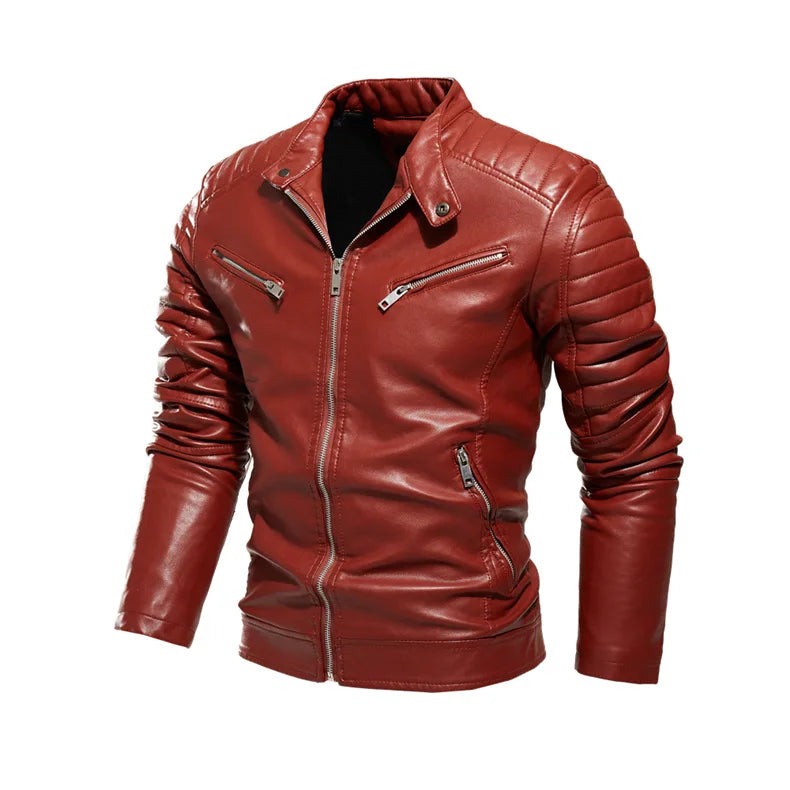 Winter Black Leather Jacket Men Fur Lined Warm Motorcycle Jacket Slim Street