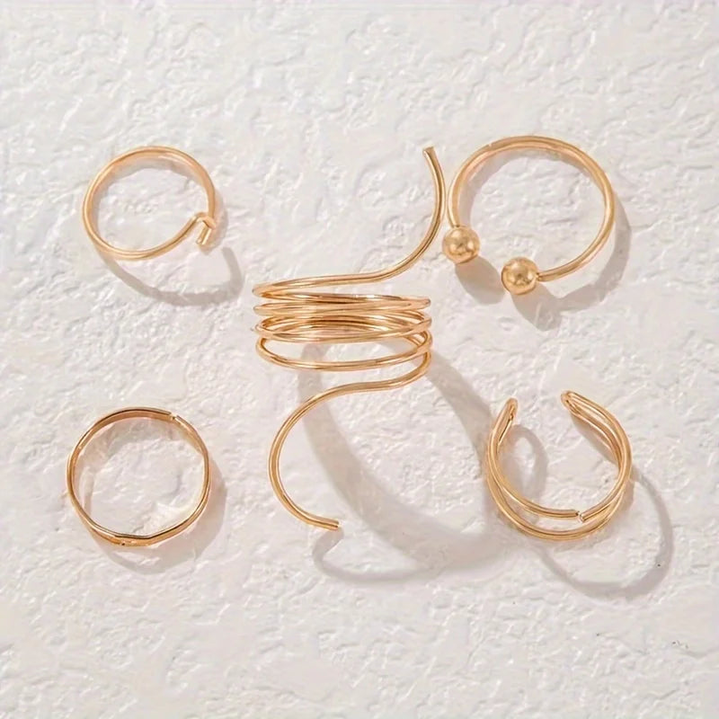 5 Pieces of Minimalist, Fashionable, Irregular Gold Women's Ring Set, Finger Ring