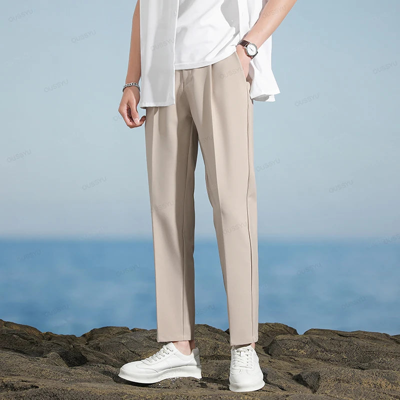 Clothing Smooth Suit Pants Men Business Formal Work Pant Korean Casual Long Office