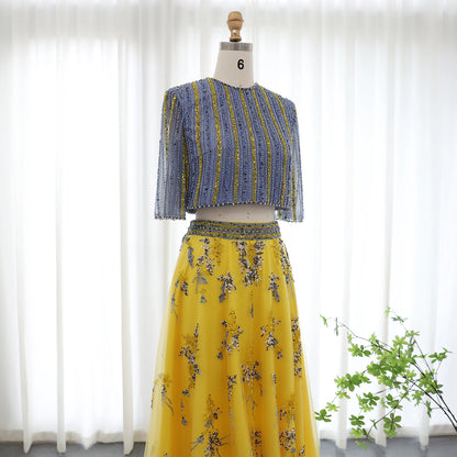 Homecoming Dresses: Blue Yellow 2 Pieces Evening Dresses for Women