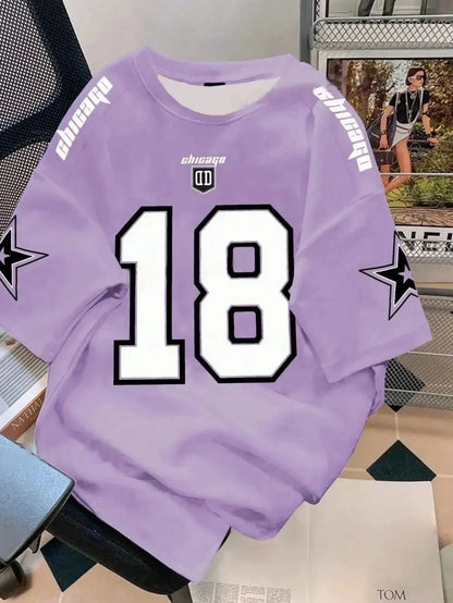 Street fashion men's summer 18 digit print comfortable breathable round neck T-shirt outdoor high street top