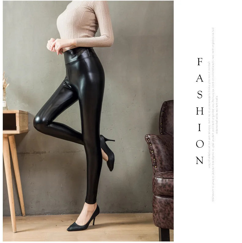 Plus Size Winter PU Leather Leggings Women Thickened Warm Legging High Waist