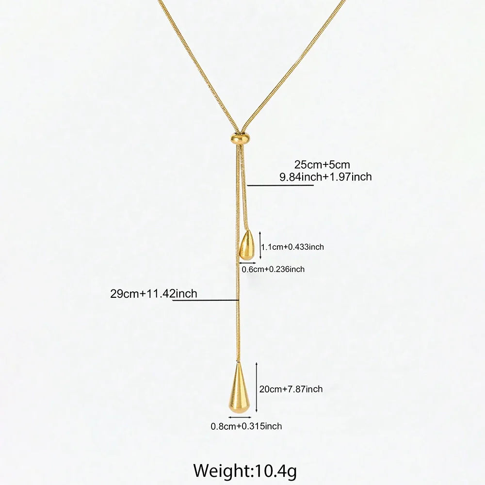 DOTIFI  Stainless Steel Pull Adjustable Water Drop Shape Tassel Charm Necklace Fashion Personality High-Grade Jewelry Gifts
