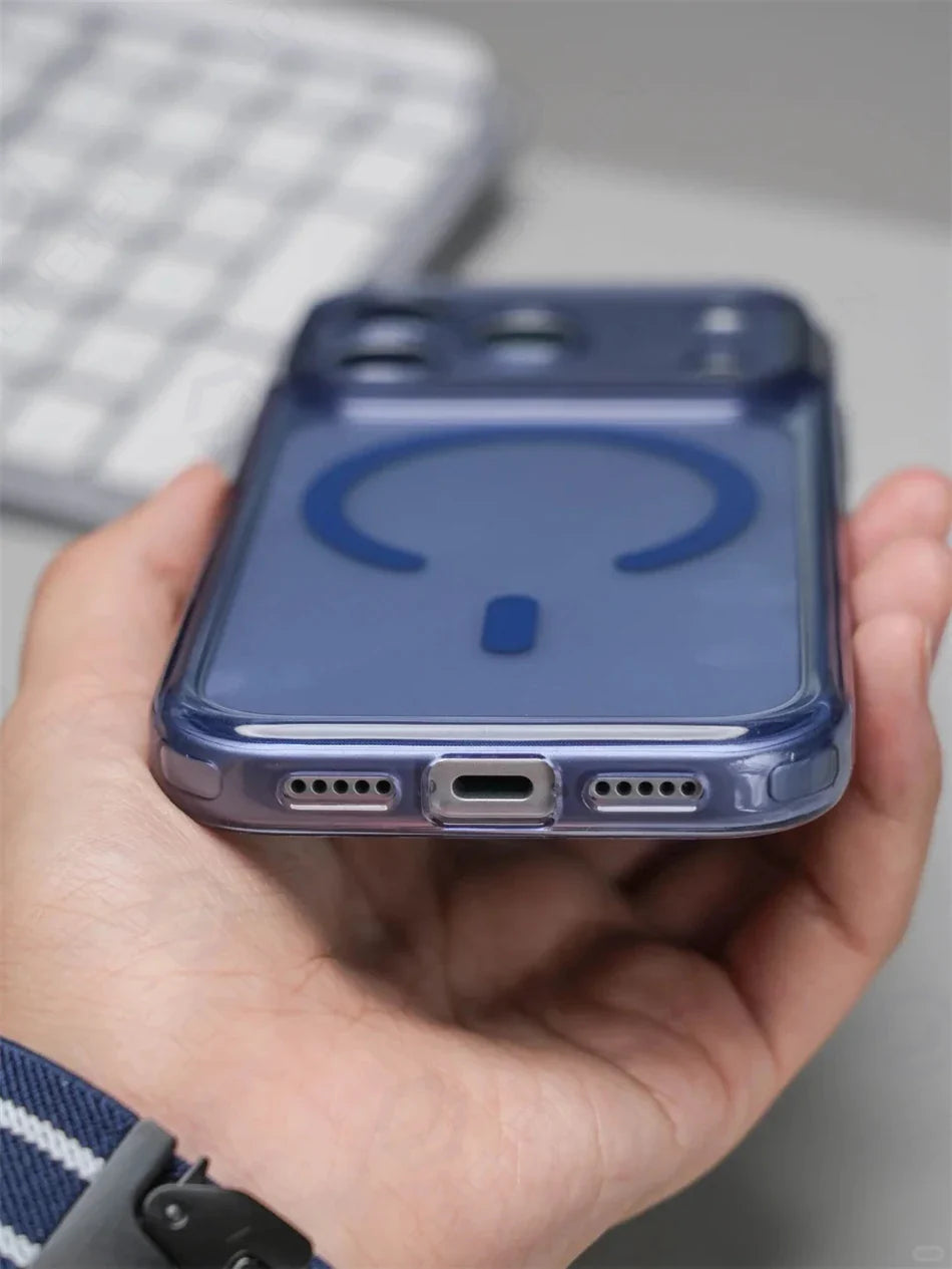 Business Matte Clear Camera Button Magnetic Case For iPhone 17 Pro Max Air 17pro Detachable Lens Shockproof Cover For Magsafe