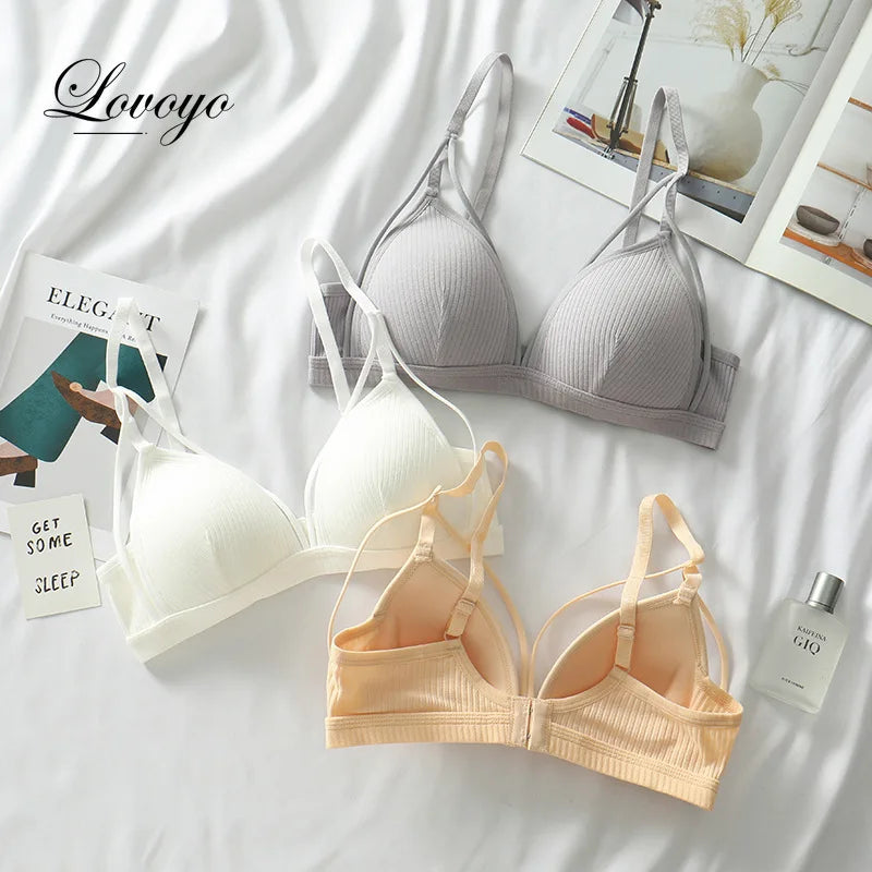 Women Bra Wire Free Brassiere Push Up Lingerie French Triangle Cup Bra