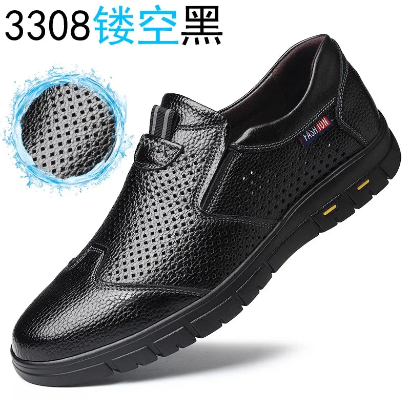 Summer Breathable Sandals for Men, Men's Cowhide Shoes, Hand-woven, Business Formal Leather Sandals, Dad's Shoes