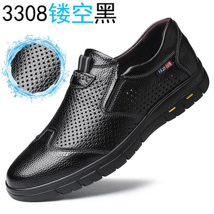 Summer Breathable Sandals for Men, Men's Cowhide Shoes, Hand-woven, Business Formal Leather Sandals, Dad's Shoes