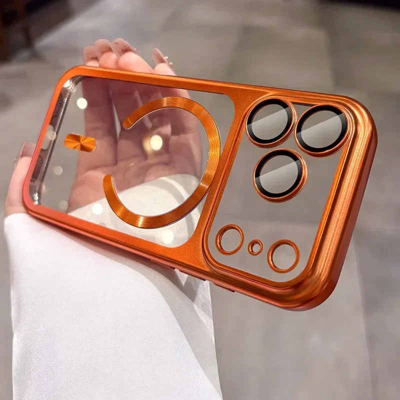 Plating Transparent For Magsafe Magnetic Case for IPhone 17 17Pro 17 Pro Max 17 Air Original Soft TPU Lens Protector Cover